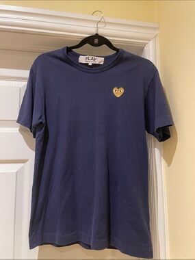 Comme des Garçons Navy Short Sleeve Tee with Gold Heart Patch